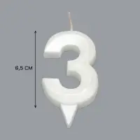 Свеча в торт &laquo;Грань&raquo;, цифра 3, жемчужный, 6.5 см