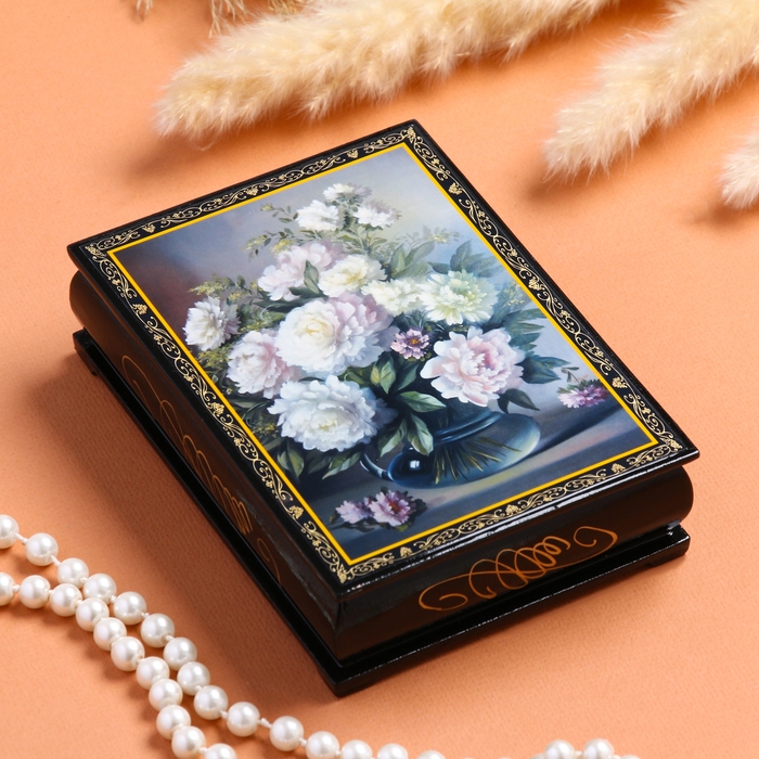 Шкатулка &laquo;Пионы в вазе&raquo;, 10&times;14 см, лаковая миниатюра