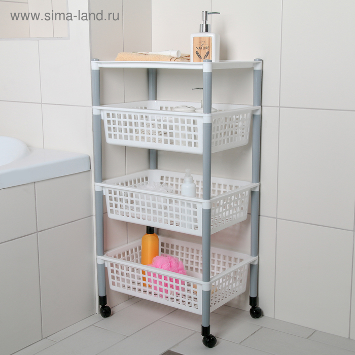 Этажерка напольная на колесиках 4-х секционная, МИКС