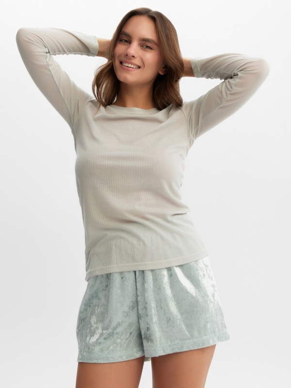 Комплект женский (лонгслив и шорты) KAFTAN "Бархат", 44-46, мята