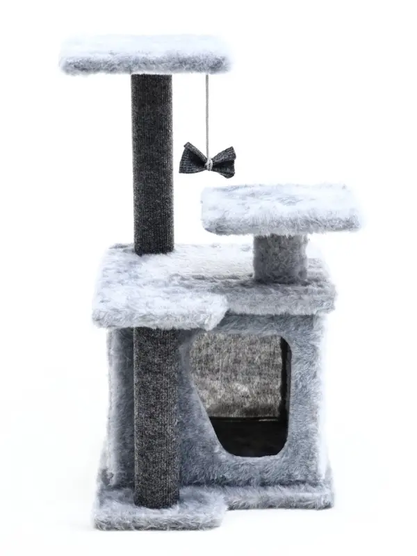 Домик для кошек с когтеточкой, квадратный, 3х-этажный, 33 &times; 42 &times; 63 см, ковролин, серая