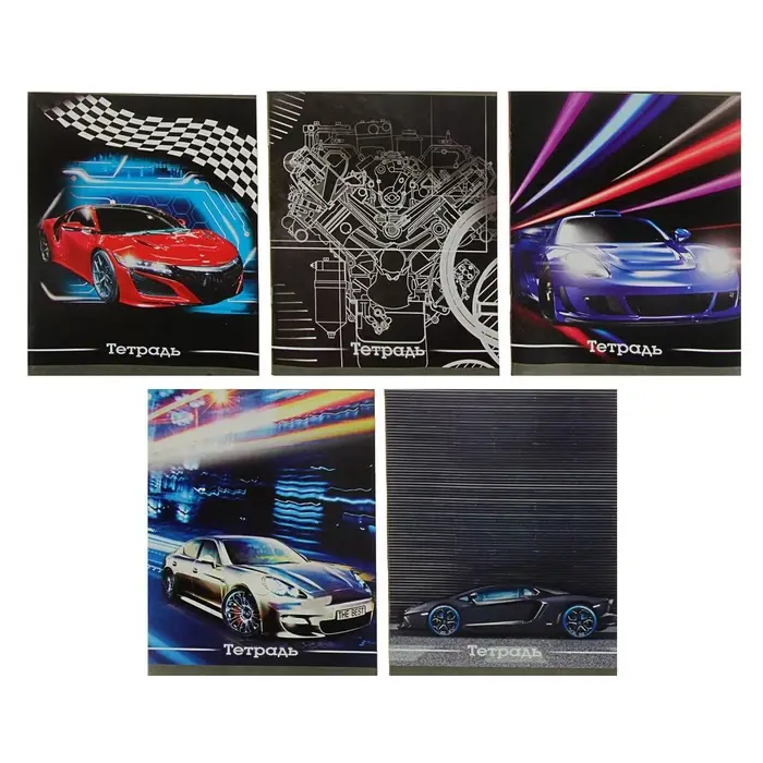 Тетрадь 48 листов в клетку, Calligrata &laquo;Авто&raquo;, обложка мелованный картон, серые листы, МИКС