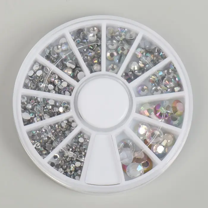 Стразы для декора, 12 ячеек, 1.5/2/2.5/3 мм, голографические