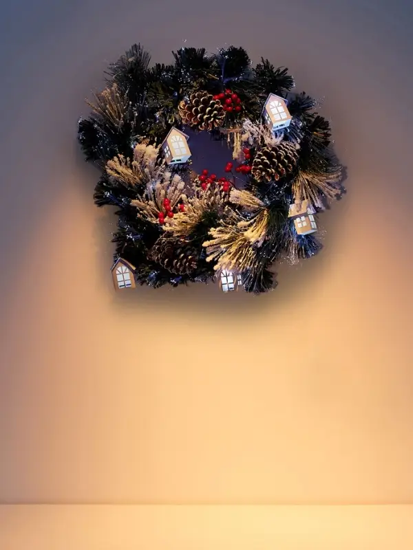 Венок фиброоптический &laquo;Заснеженный&raquo;, d=50 см, 8 режимов