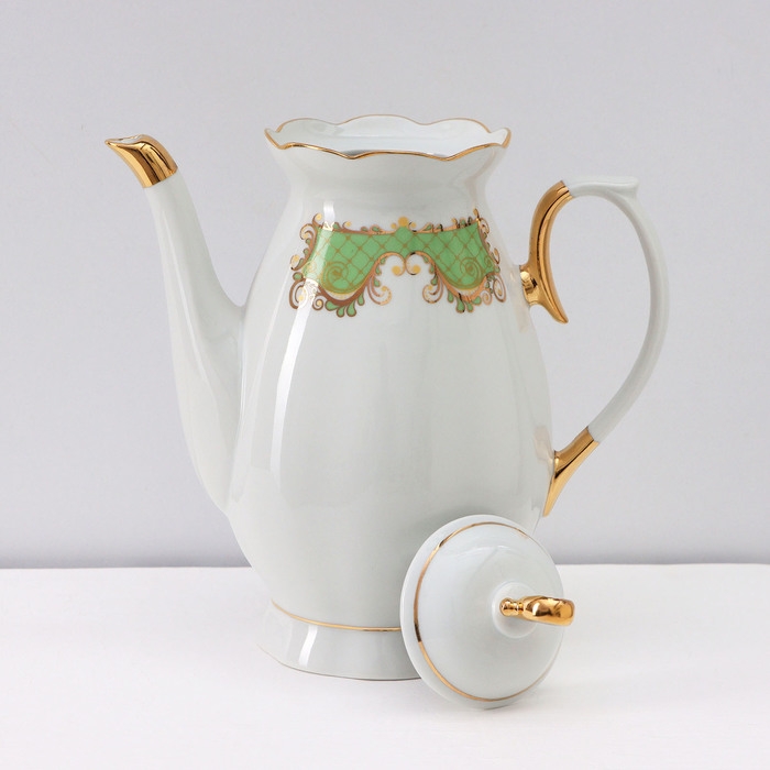 Сервиз кофейный фарфоровый &laquo;Симфония&raquo;, 15 предметов: кофейник 800 мл, сахарница 400 мл, сливочник 180 мл, чашка кофейная 110 мл, блюдце d=12 см