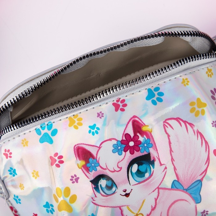Сумка детская поясная &laquo;Котёнок&raquo; на молнии, серебристая