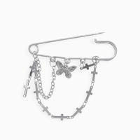 Булавка &laquo;Кресты&raquo; и бабочка, цвет серебро