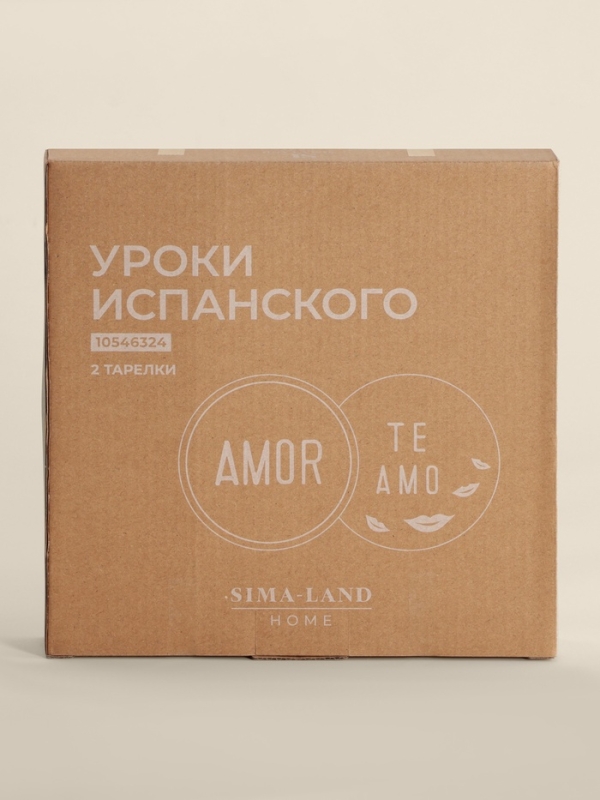 Тарелки SL Home &laquo;Уроки испанского: Amor - Te amo&raquo;, d=22 см, набор 2 шт., фарфор, белые, розовые