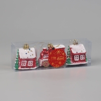 Набор украшений пластик 3 шт "Карнавальный" (2 домика, 1 паровозик) 6х6 см, красный