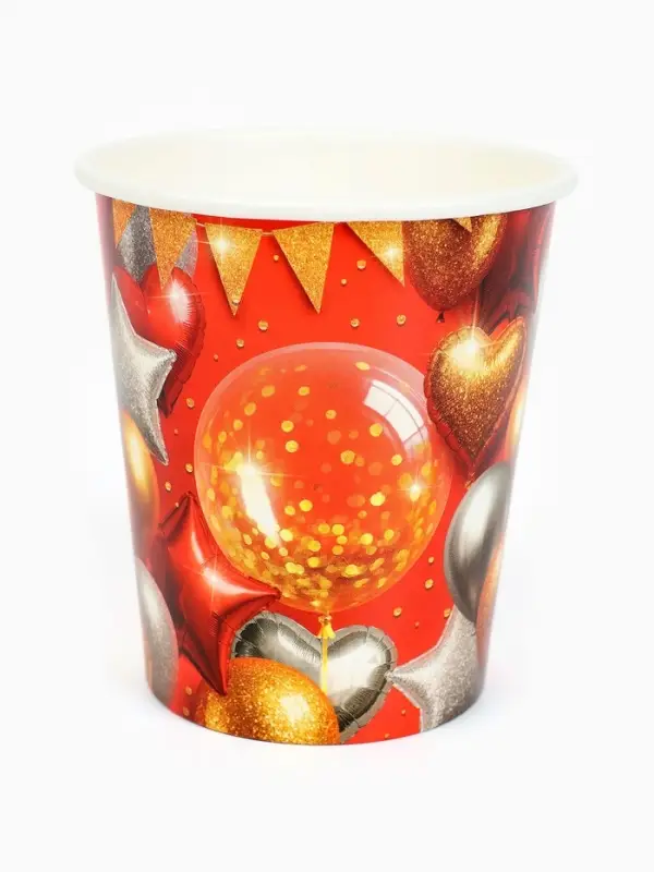 Стакан одноразовый бумажный &laquo;Воздушные шары фольга&raquo;, красный 250 мл