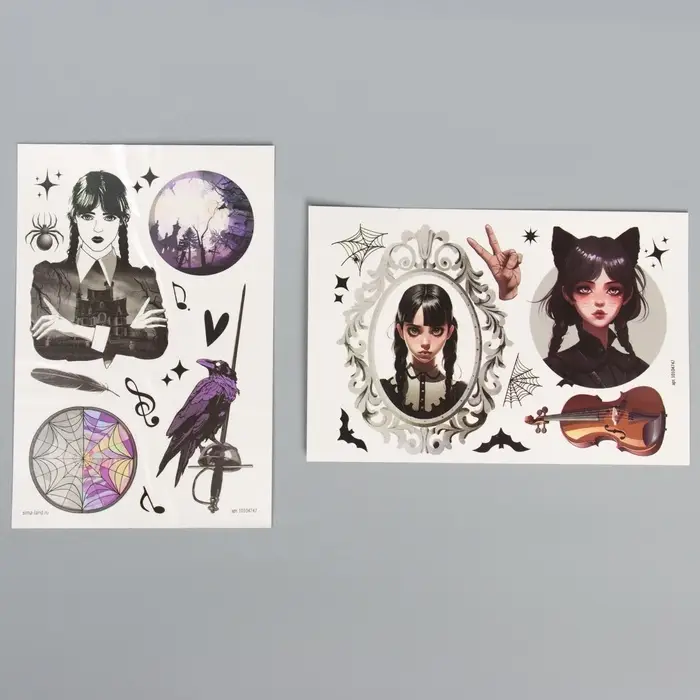 Переводные татуировки детские на хэллоуин &laquo;Мрачная история&raquo;, 2 листа, тату &mdash; 23 шт.