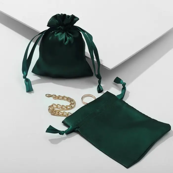 Мешочек подарочный атласный, 10&times;12 см, цвет изумрудный