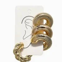 Набор серьга и каффы "Бублики" набор 3 шт, цвет золото