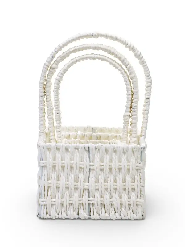 Набор корзин 3 шт пластик 25х16х11 22х13х9 19х10х7,5 см ручка h=10 см белый квадрат