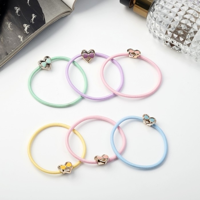 Резинка для волос "Делия" (набор 10 шт) сердце люкс, 5 см, микс