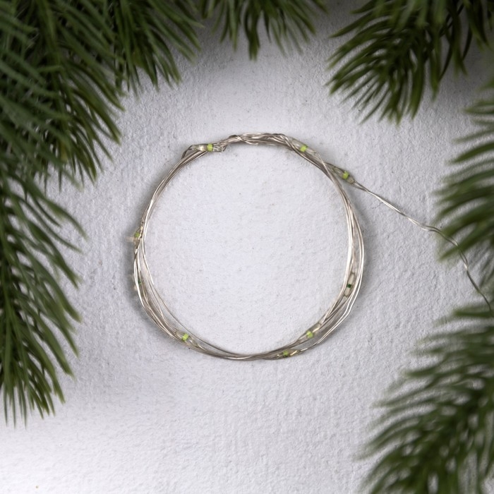 Гирлянда «Нить» 1 м роса. IP20, нить серебристая, 10 LED, 4.6 В, AG13x3 (в комплекте), 3 режима, свечение зелёное Гирлянда «Нить» 1 м роса. IP20, нить серебристая, 10 LED, 4.6 В, AG13x3 (в комплекте), 3 режима, свечение зелёное