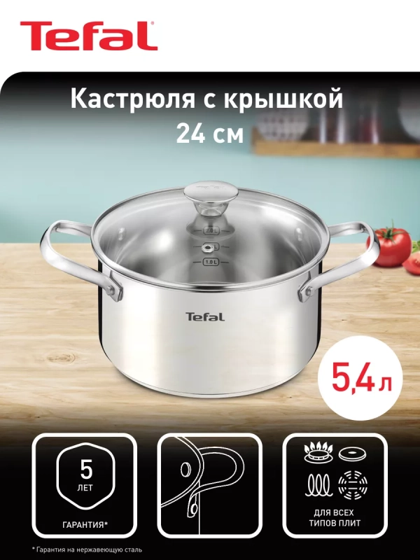 Кастрюля с крышкой Cook Eat 24 см, подходит для индукции