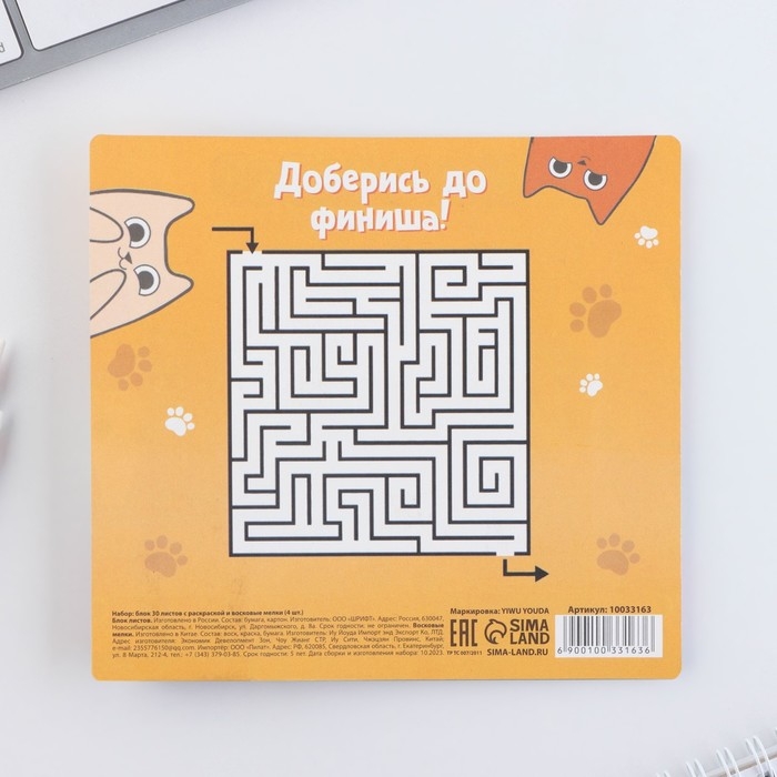 Подарочный набор блок листов с раскраской и восковые мелки &laquo;Коты&raquo;