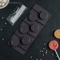 Форма для леденцов Доляна &laquo;Леденец&raquo;, силикон, 9.5&times;24 см, 6 ячеек (8.2&times;3.9 см), с палочками, МИКС