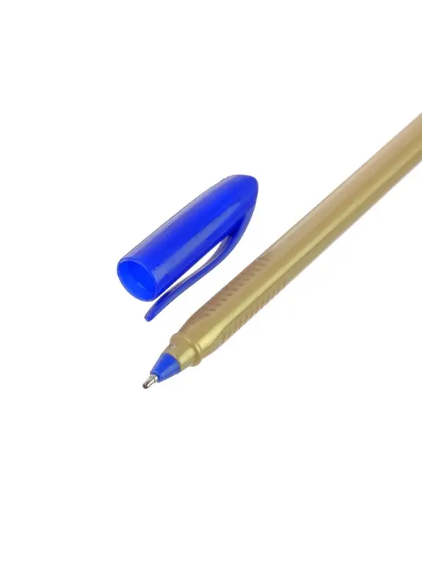 Ручка шариковая, 1.0 мм, стержень синий, корпус треугольный золотой