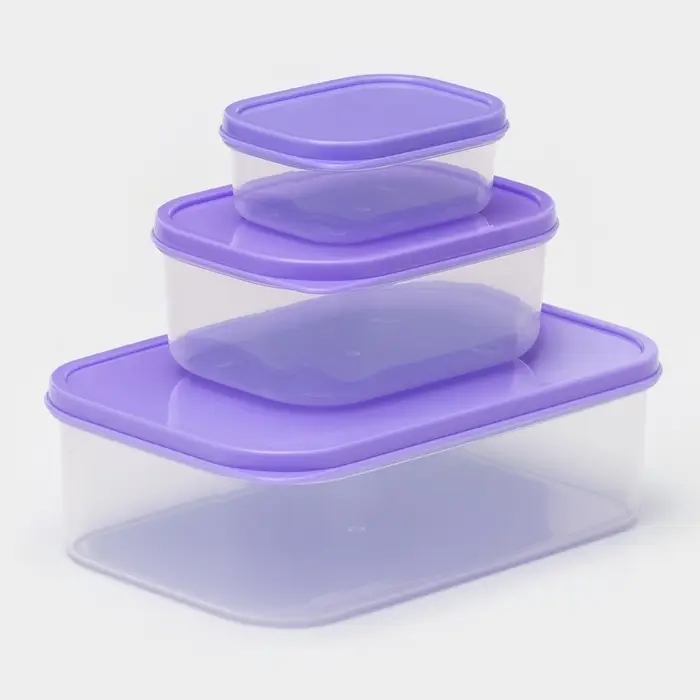 Набор контейнеров пищевых прямоугольных Доляна, 3 шт: 150 мл, 500 мл, 1,2 л, цвет сиреневый