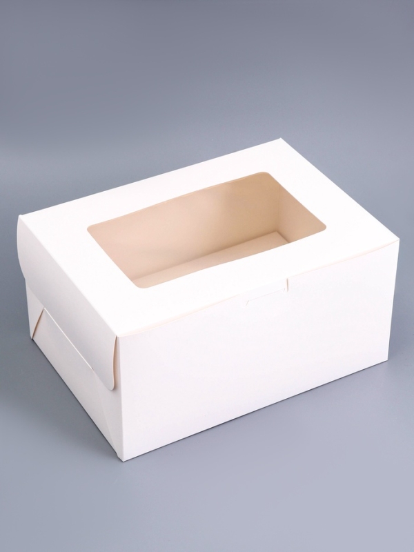 Коробка для 2 капкейка и торт, белая, 25,4 х 18 х 12,7 см, кондитерская упаковка