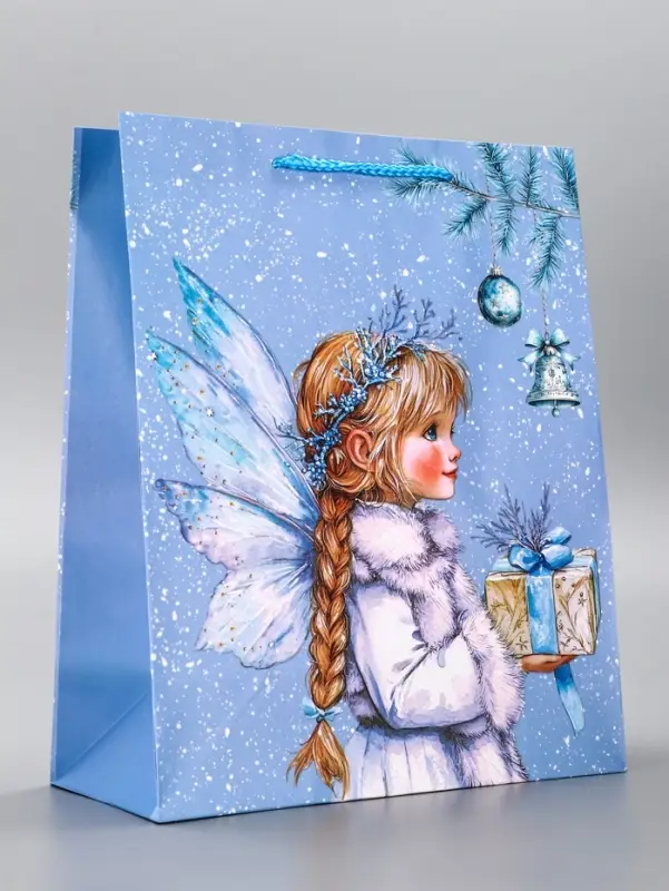 Пакет подарочный новогодний ламинированный, &laquo;Новогодний ангел&raquo; , 26&times;12&times;32 см