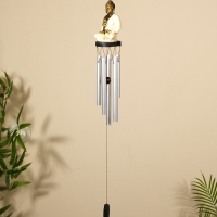 Музыка ветра "Будда" дерево, полирезин, алюминий 8х8х70 см