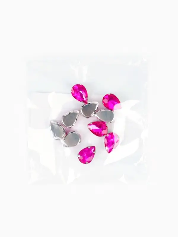 Стразы "Капля", в цапах, 1 х 1,4 см, фуксия