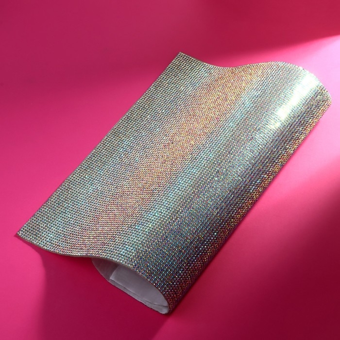 Стразы самоклеящиеся на листе, с голографией, d = 2 мм, 40 &times; 24 см, цвет серебряный