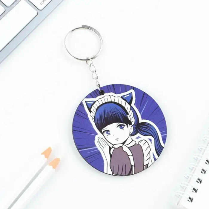 Брелок для ключей деревянный аниме &laquo;Девушка синяя&raquo; 5.8&times;5.8 см