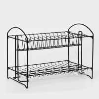 Сушилка для посуды с поддоном 2-х ярусная, разборная, 39,5&times;24&times;29,5 см, цвет черный