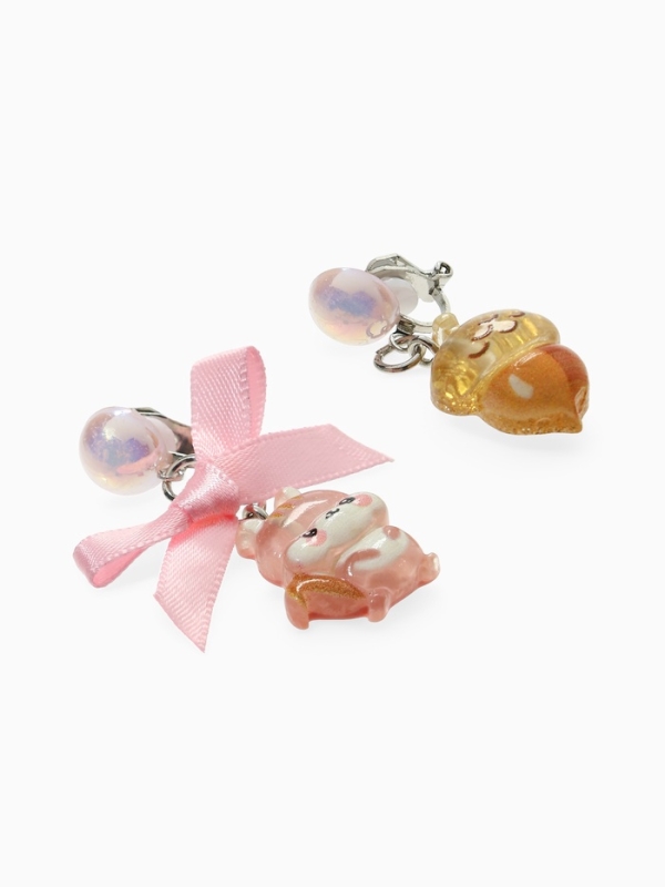 Серьги-клипсы детские "Выбражулька" белочка с бантом, жёлудь с жемчужиной, цветные