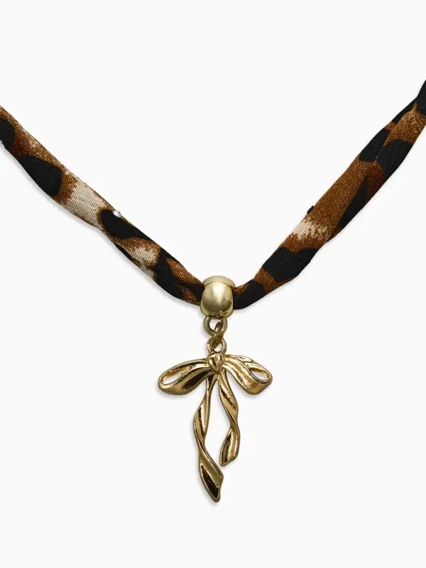 Колье "Новый стиль" бантик, леопард, в золоте 40+удл