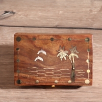 Шкатулка &laquo;Дельфины&raquo;, 15.5&times;10.5&times;5.5 см, дерево шишам, латунь