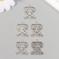 Металлический элемент, декоративная подвеска &laquo;Пёсик: Хочу гулять&raquo; набор 5 шт 2,1х2,5 см