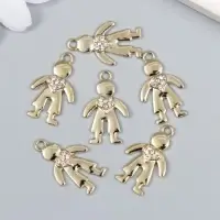 Металлический элемент, декоративная подвеска &laquo;Арт Узор. Мальчик с сердечком&raquo;, стразы, золото, 1.5&times;2.2 см