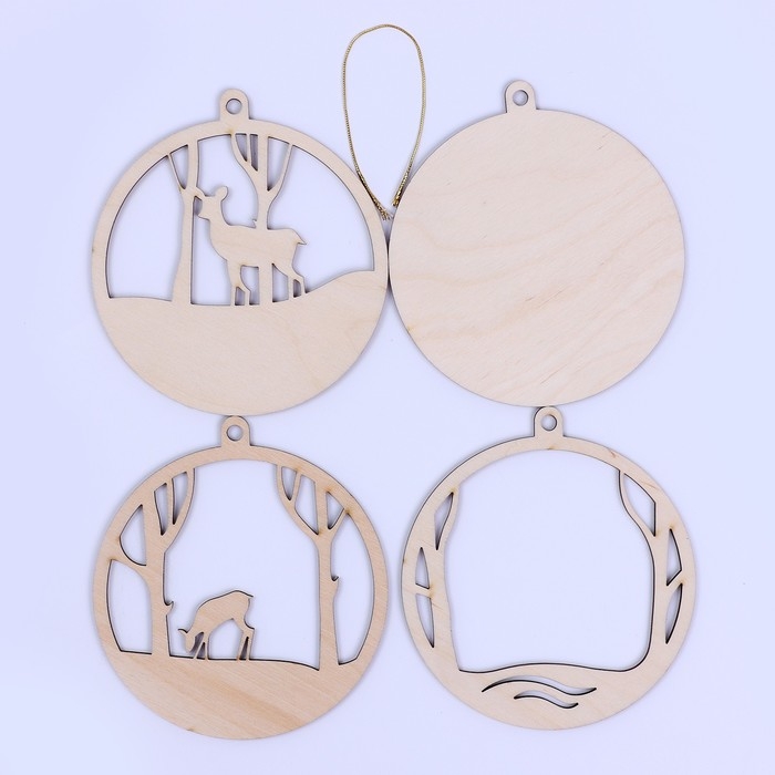 Заготовки для творчества. Деревянная ёлочная подвеска &laquo;Новый год! Олени в лесу&raquo;