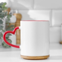 Кружка для сублимации, с фигурной ручкой &laquo;Сердце&raquo;, бело-красная 320мл