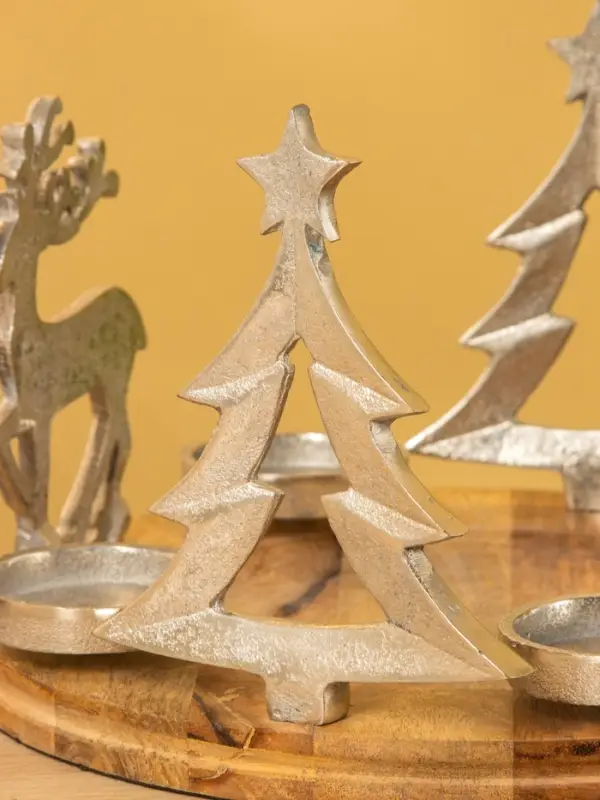 Подсвечник на 4 свечи "Рождество" алюминий, дерево 29,5х29,5х19 см