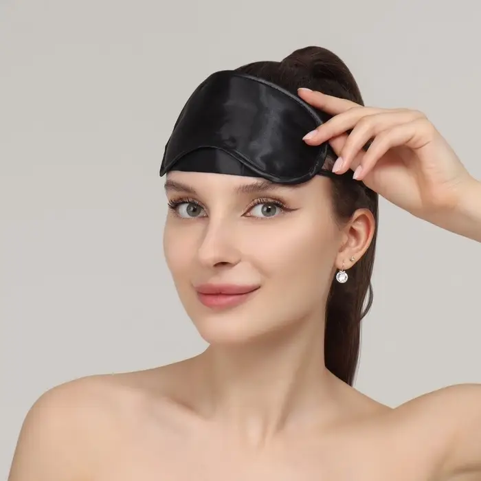 Маска для сна, сатиновая, с носиком, двойная резинка, 19&times;8.5 см, чёрная