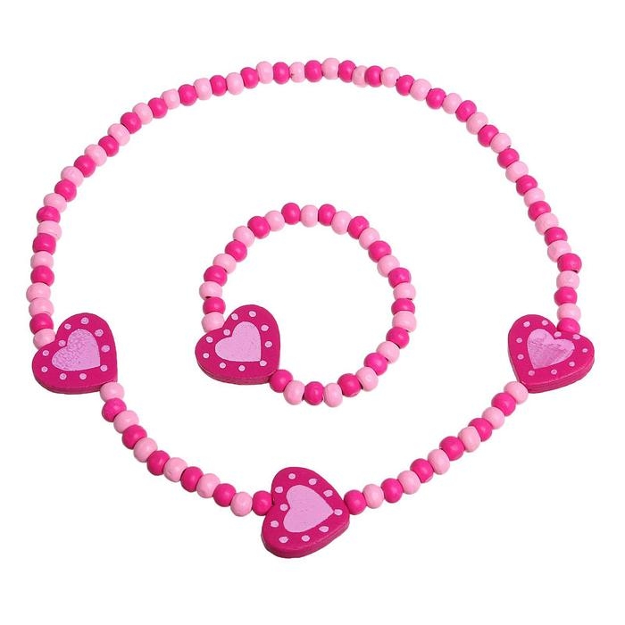Набор детский &laquo;Выбражулька&raquo; 2 предмета: колье, браслет, сердечки полоска, цвет бело-розовый