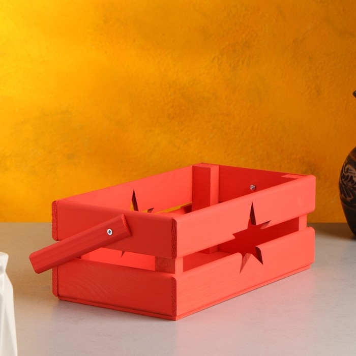 Кашпо деревянное 24.5&times;13.5&times;9 см "Двушка Лайт" двухреечное, звезда, красный Дарим Красиво