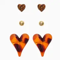 Набор серьги "Леопард" сердце и бусина, цветной в золоте