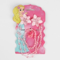 Комплект детский «Выбражулька» 5 предметов: 2 резинки, бусы, браслет, кольцо, цветочек, цвет розовый Комплект детский «Выбражулька» 5 предметов: 2 резинки, бусы, браслет, кольцо, цветочек, цвет розовый