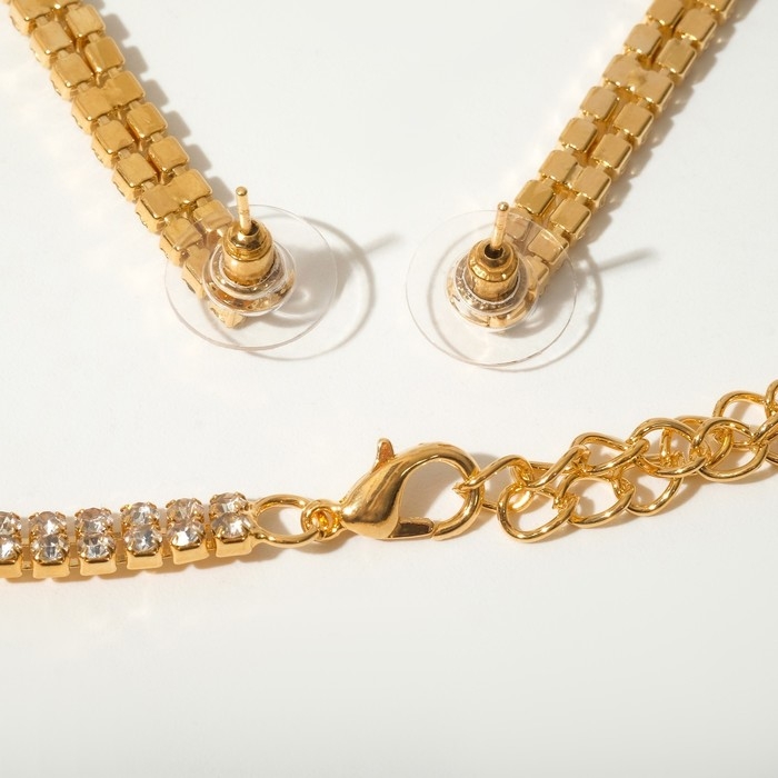 Набор 2 предмета: серьги, колье &laquo;Лёд&raquo; дорожка мелкая, цвет белый в золоте, 30 см