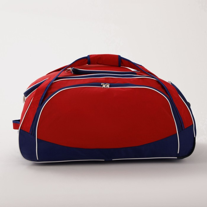 Сумка дорожная на колёсах, отдел на молнии, отдел для обуви, 3 наружных кармана, длинный ремень, цвет красный/синий Сумка дорожная на колёсах, отдел на молнии, отдел для обуви, 3 наружных кармана, длинный ремень, цвет красный/синий