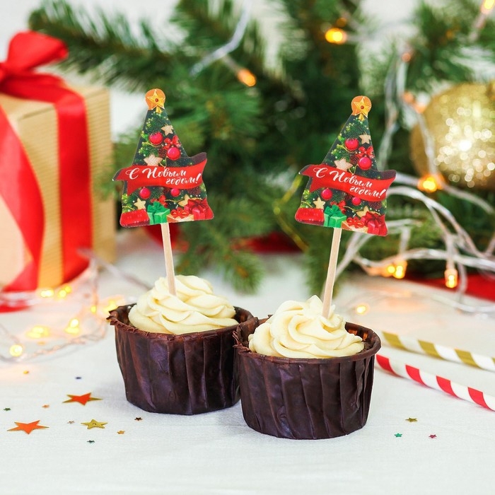 Новогодние шпажки &laquo;С Новым Годом&raquo;, ёлка, на новый год, набор 12 шт.
