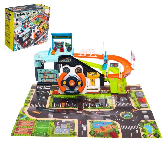 Парковка-автотрек &laquo;Город&raquo;, с 4 машинами, свет и звук, работает от батареек