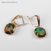 Серьги со стразами &laquo;Иллюзион&raquo; плавный квадрат, цвет коричнево-зелёный в золоте